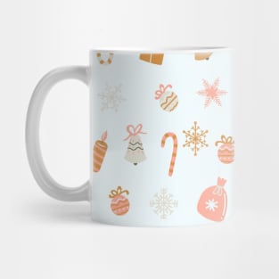 Cute Winter Christmas Pattern Gingerbread man, Candy Canes, Bells, Snowflakes, Candles Mug